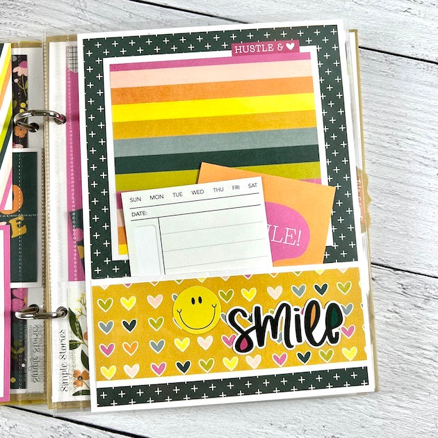 365 Family and Friend Scrapbook Album Page with pocket,journaling space, hearts and rainbow stripes