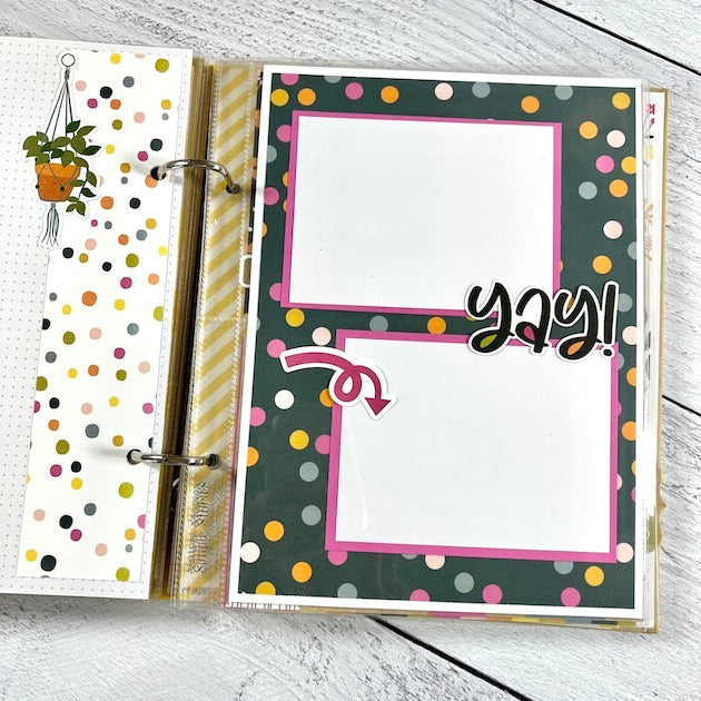 365 Family and Friend Scrapbook Album Page with photo mats and polka dots