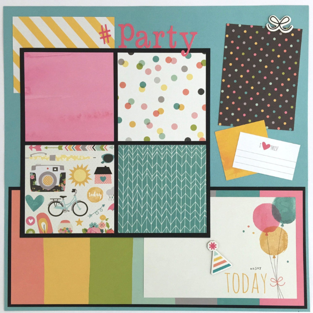 12x12 Amazing Day Scrapbook Layout with polka dots, balloons, & lots of pretty colors