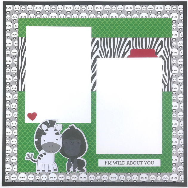 12x12 Zoo Scrapbook Layout Page with panda bears, a zebra, and a gorilla