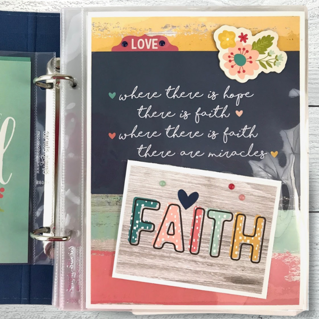 Faith Scrapbook Album page with flowers, hearts, and spiritual phrases