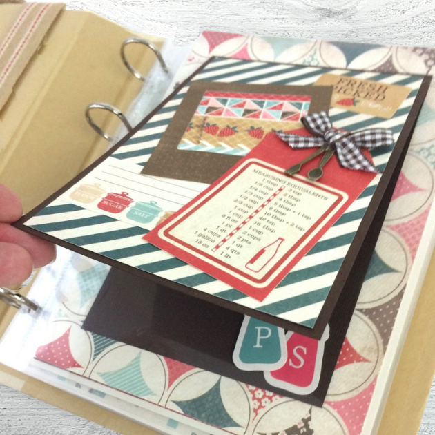 Favorite Family Recipes Scrapbook Album page with gingham bow & stripes