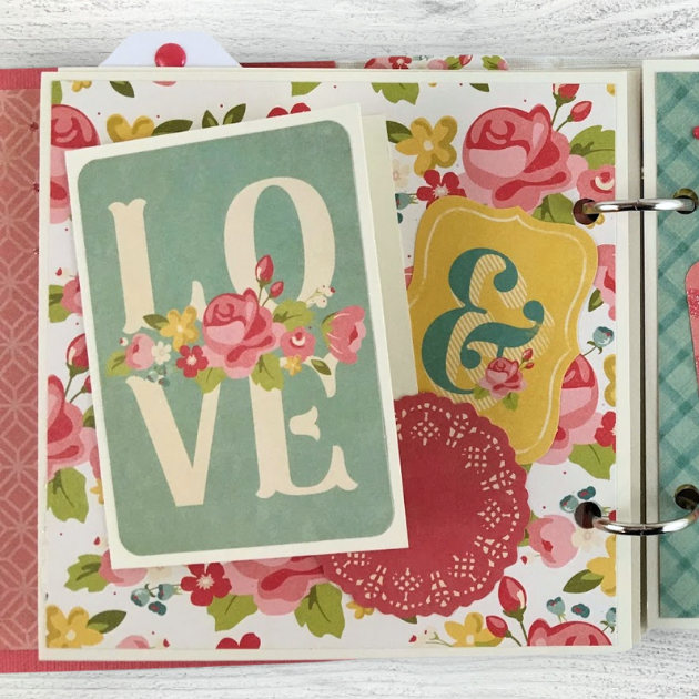 So Thankful For Mom Scrapbook Album Page with gorgeous flowers, a folding card, and a cute lace doily