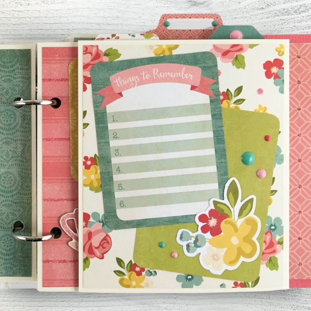 So Thankful For Mom Scrapbook Page with a folding element, flowers, a tea cup, a journaling card, and pretty geometric papers