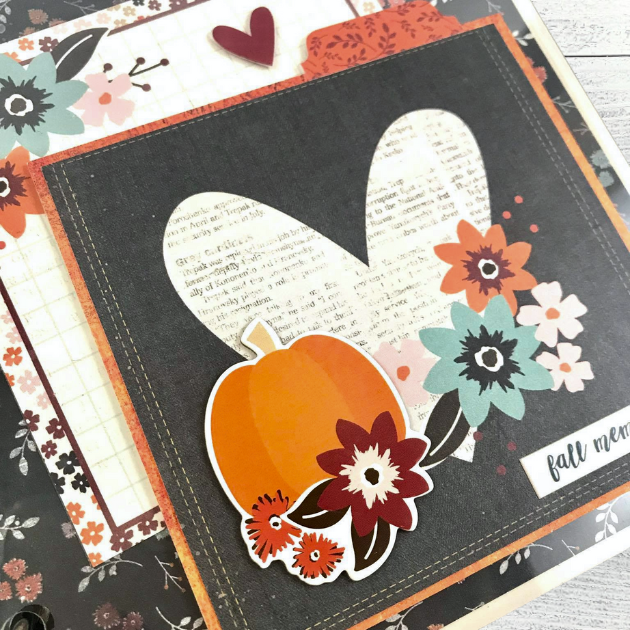 Forever Fall Memories Scrapbook Album with flowers, a pumpkin, and hearts