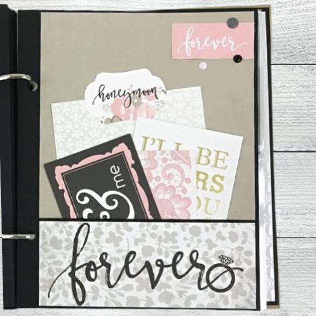 Wedding Bliss Scrapbook Album Page with a pocket and journaling cards