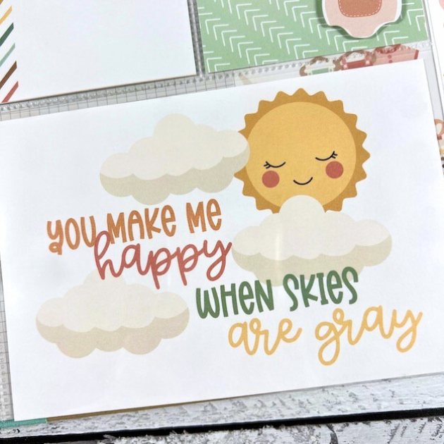 Twinkle Twinkle Baby Girl Scrapbook Album Page with a sunshine and clouds