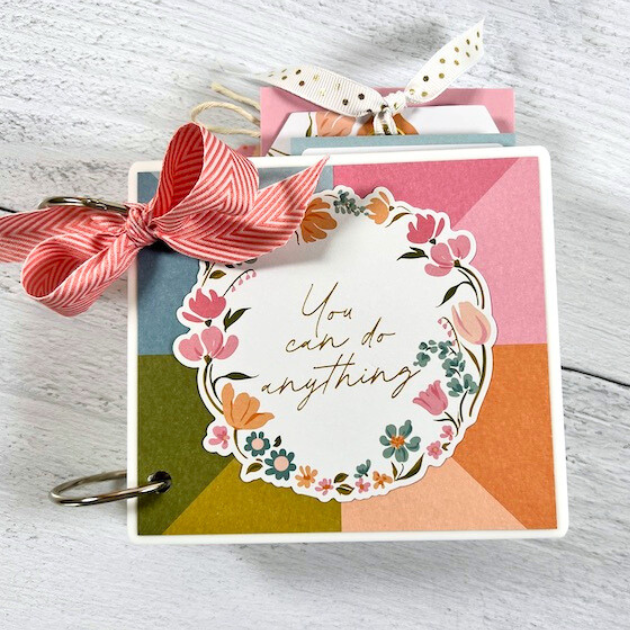 You Can Do Anything Scrapbook Album with pretty colors, flowers, ribbons, and words of encouragement