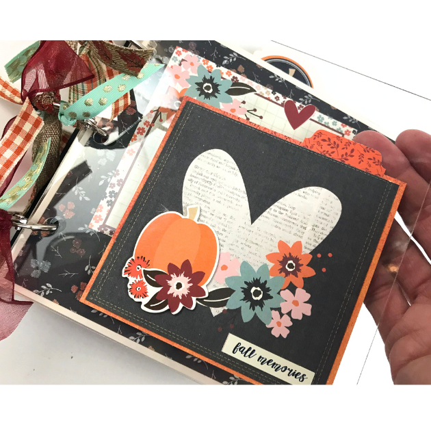 Forever Fall Memories Scrapbook Album with flowers, a pumpkin, hearts, and ribbons