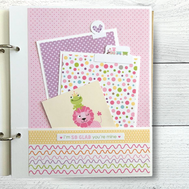 Baby Girl scrapbook album with a pocket, journaling cards, and cute pattern papers