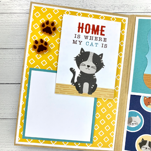 Love My Cat Scrapbook Album page with a cute cat and pawprints