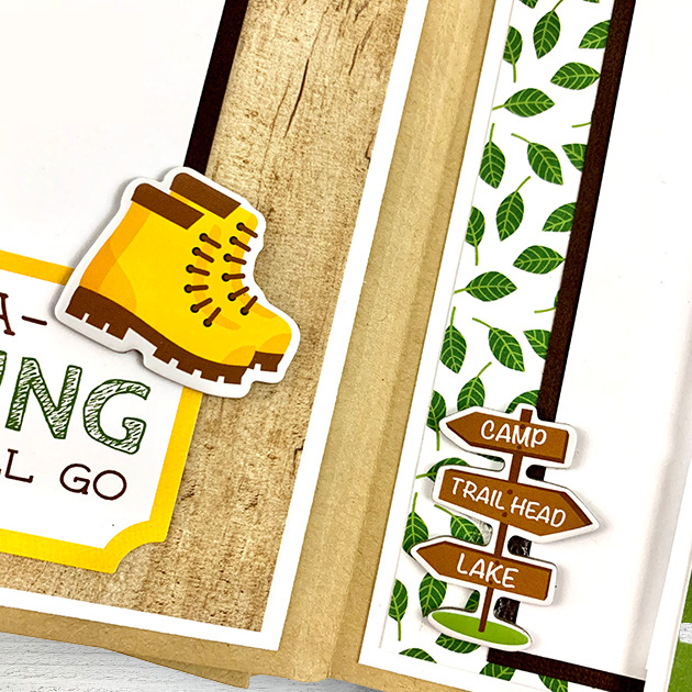 Outdoor Summer Adventure Scrapbook Album Page with hiking boots, leaves, and a sign with arrows