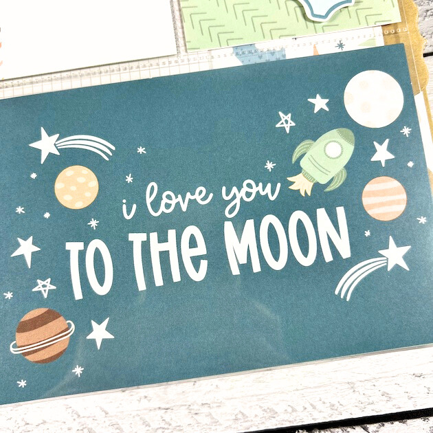 Twinkle Twinkle Baby Scrapbook Album Page with stars, a rocket, and planets