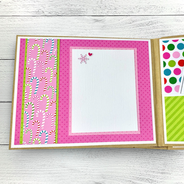 Christmas Recipe Scrapbook Album Page with cute pink papers, candy canes, a snowflake, and polka dots