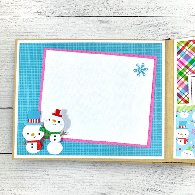 Christmas Recipe Scrapbook Album Page with two cute snowmen, a photo mat, and bright colors
