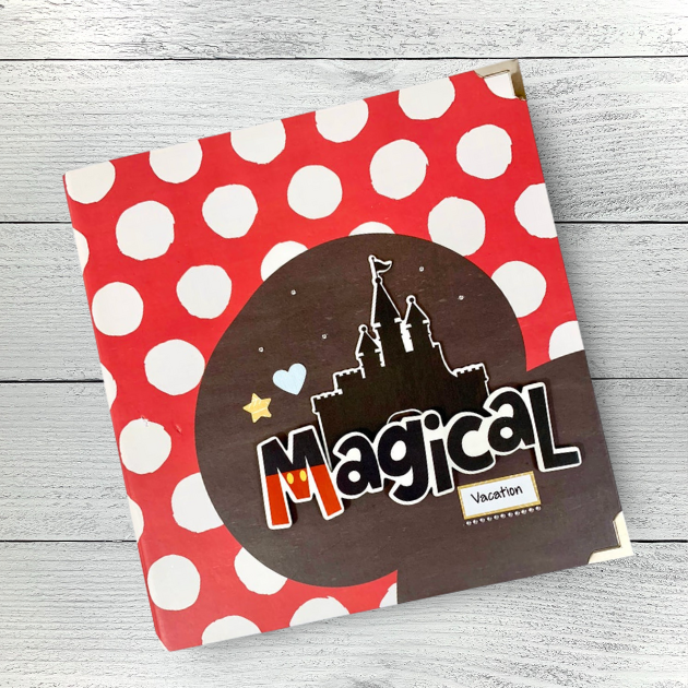 Magical Vacation Disney Themed Scrapbook Album with red and white polka dots and a castle 