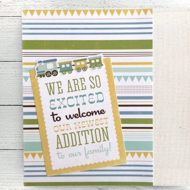 Sweet Baby Boy Scrapbook Album Page with a train and stripes