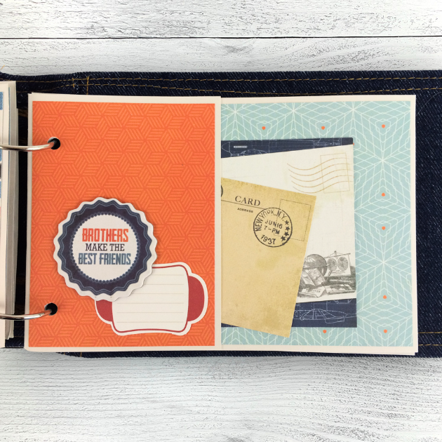You Totally Rock Scrapbook Mini Album Page with a pocket, a journaling die cut, and vintage style postcards