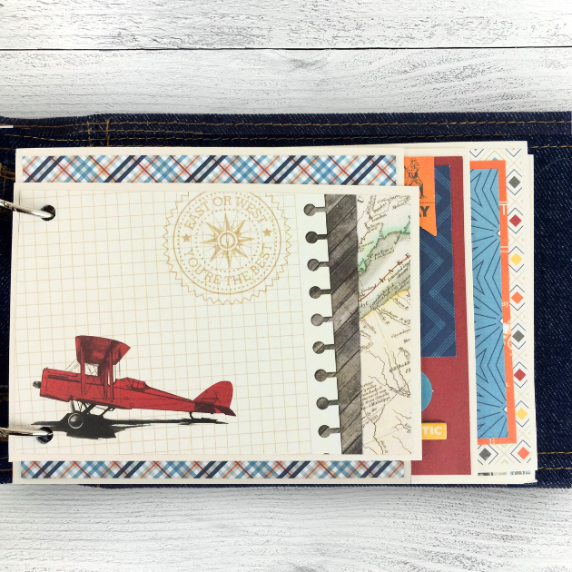 You Totally Rock Scrapbook Mini Album Page with an airplane, a compass rose, and a map 