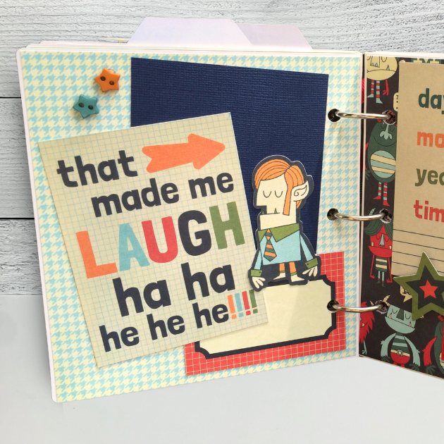Awesome Kid Boy Scrapbook Album Page with silly monster man and star buttons