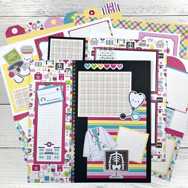 12x12 Medical themed 6-page scrapbook layouts by Artsy Albums