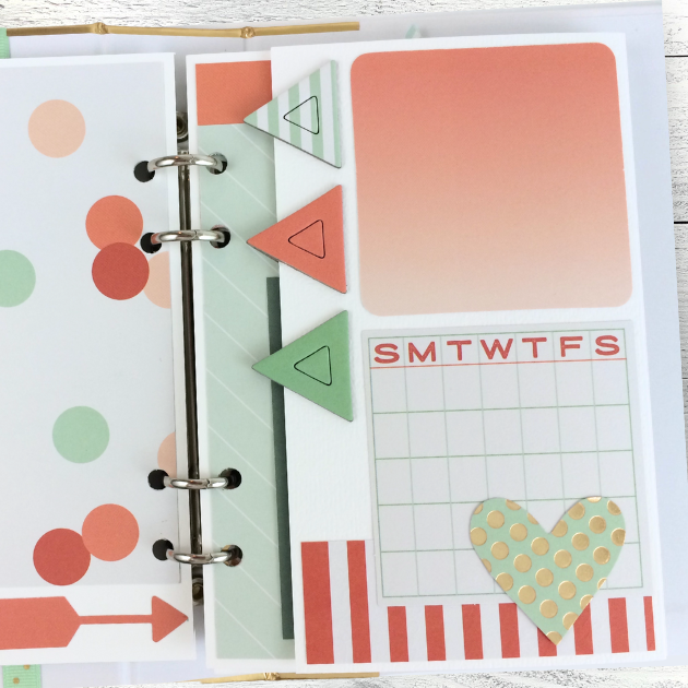Be Happy Scrapbook Album Page with polka dots, a fold-out section, a heart, triangles, and metallic gold accents