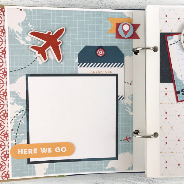 Enjoy The Journey Travel Scrapbook Mini Album with a map, an airplane, and a tag