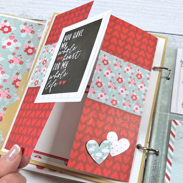Love is All You Need Scrapbook Album gate-fold page with hearts and flowers