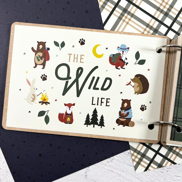 Adventure Awaits Scrapbook Album Page for photos of camping, hiking, and nature