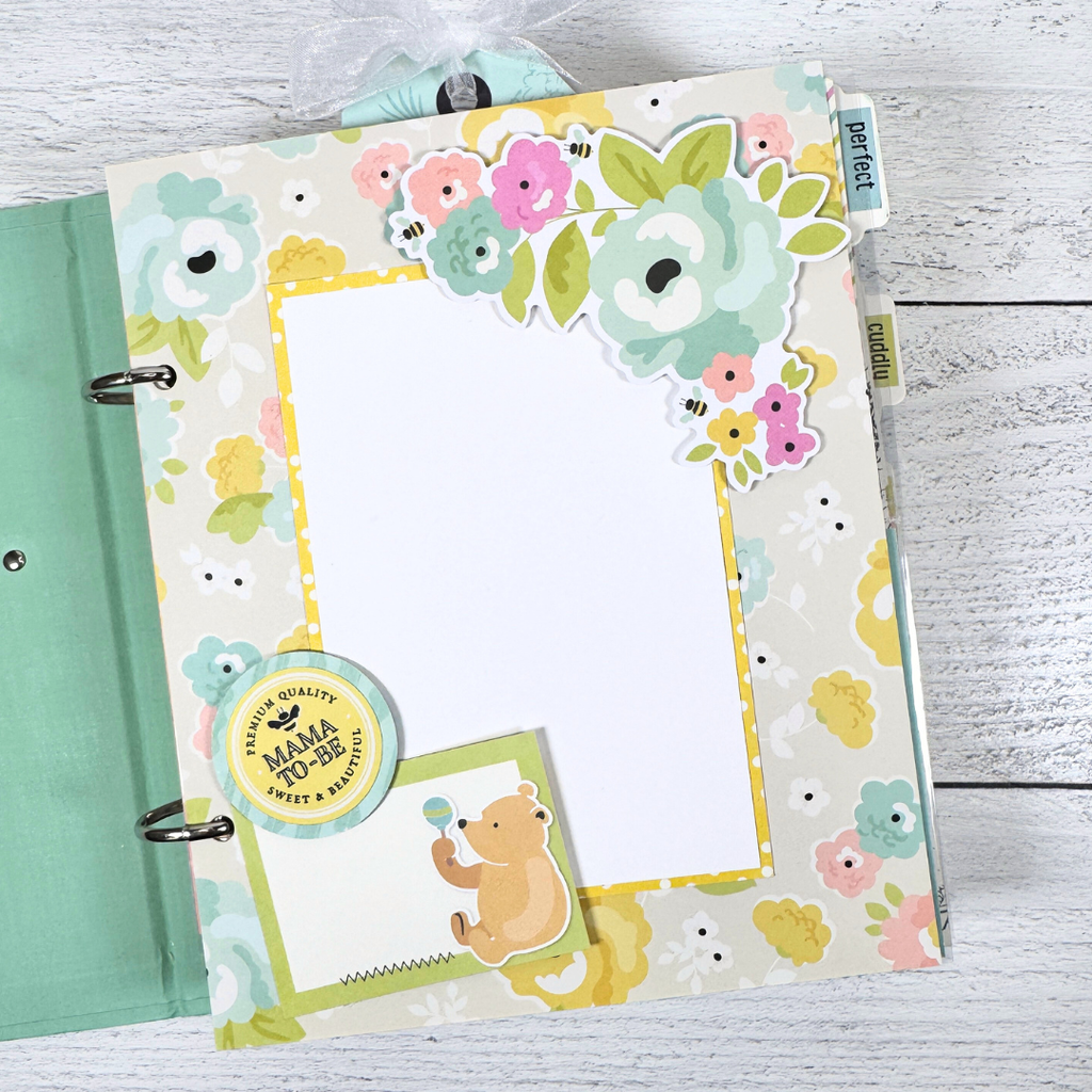 Winnie the Pooh Scrapbook Album Page with flowers, bees, and Pooh Bear