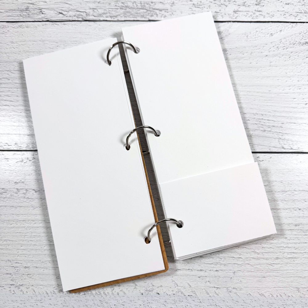 Acrylic Skinny White Scrapbook Mini Album with card stock pages and binding rings