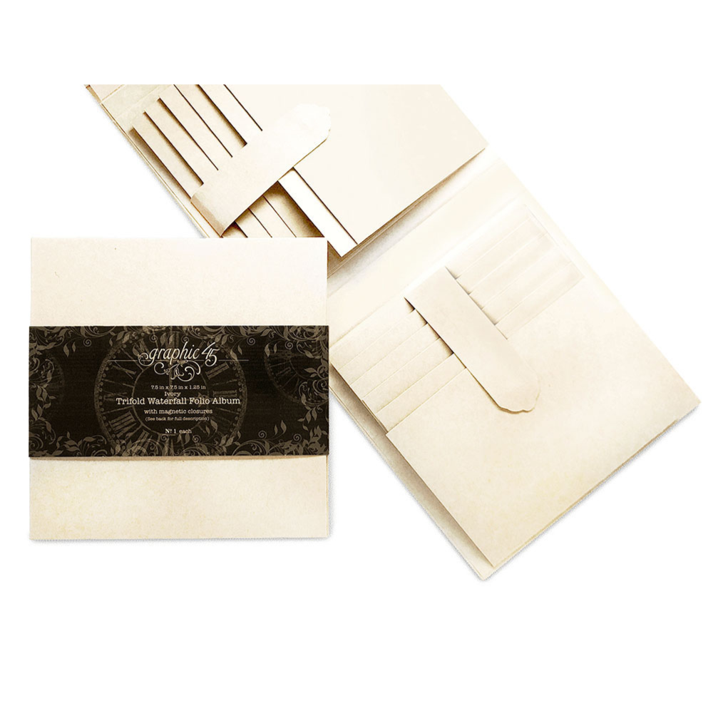 Graphic 45 Trifold Waterfall Folio Album - Ivory - Staples Embellishments Collection