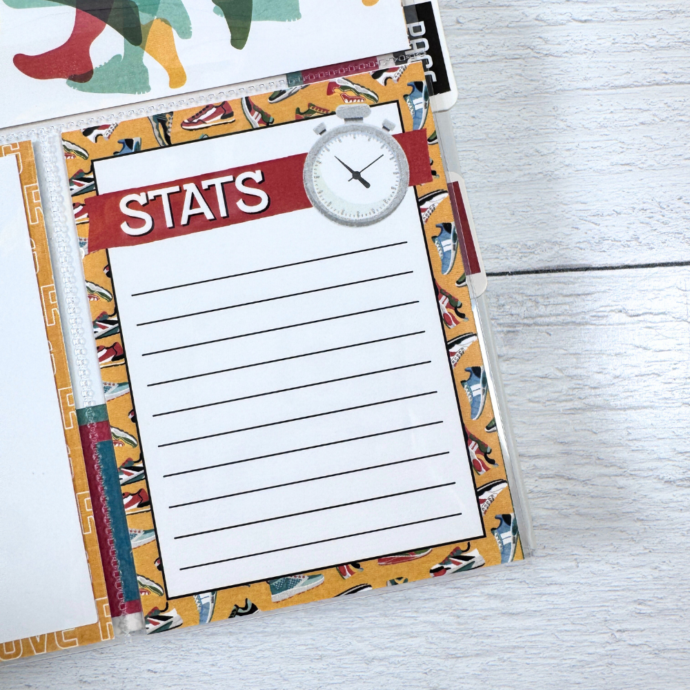 Live, Love, Run Scrapbook Album page with a lined journaling card for your stats