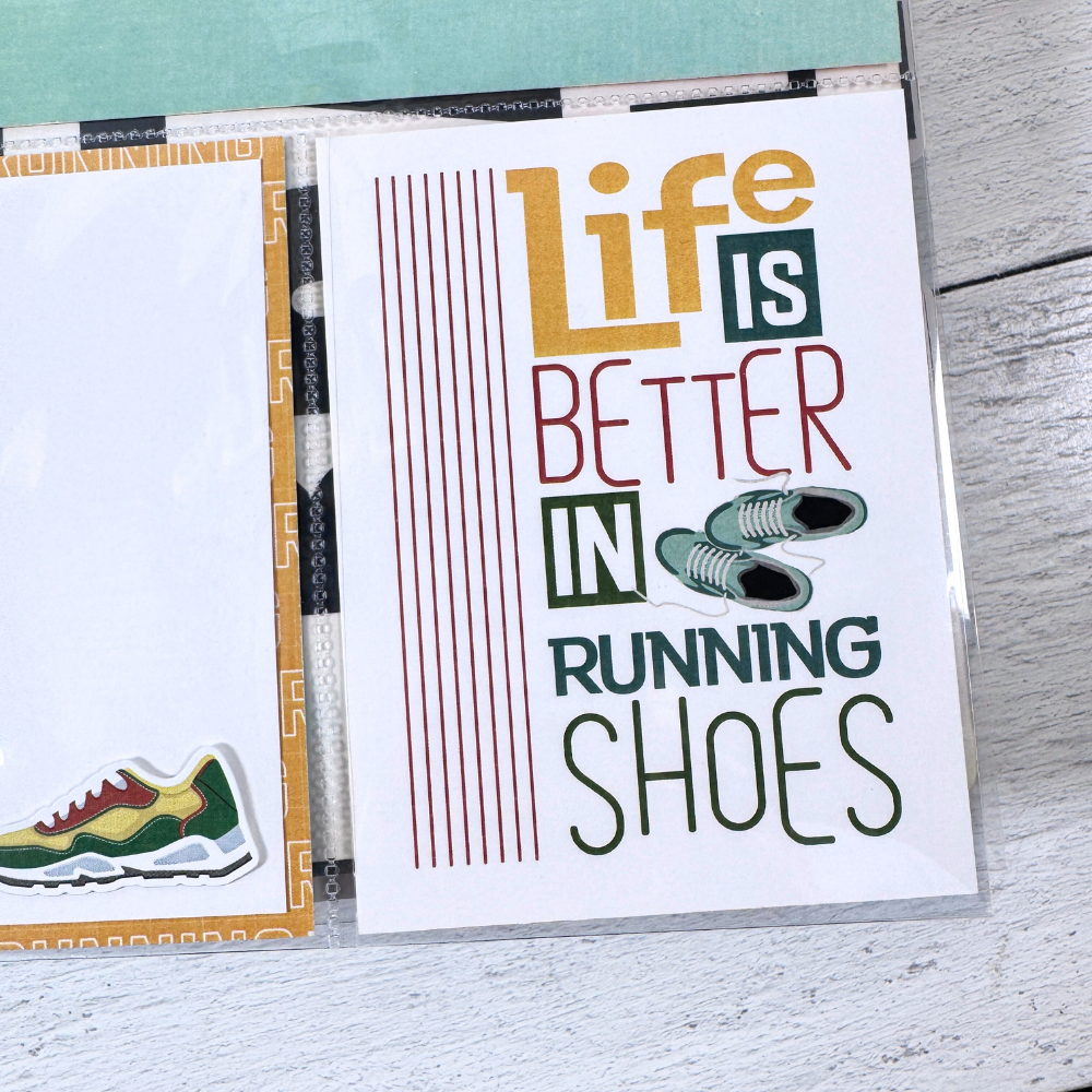 Live, Love, Run Scrapbook Album page with sneakers and a fun run saying