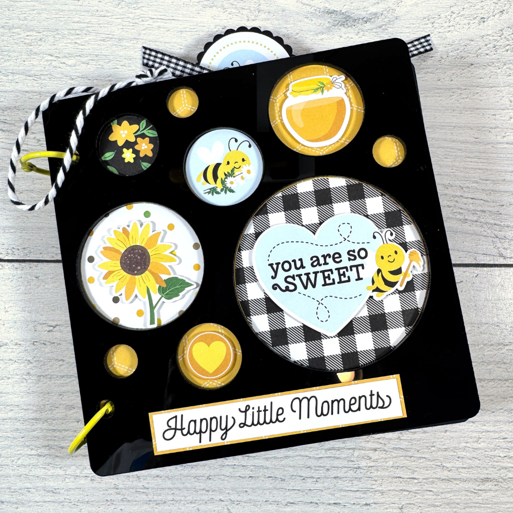 Happy Little Moments Scrapbook Album with bees, flowers, honey, and circle cutouts