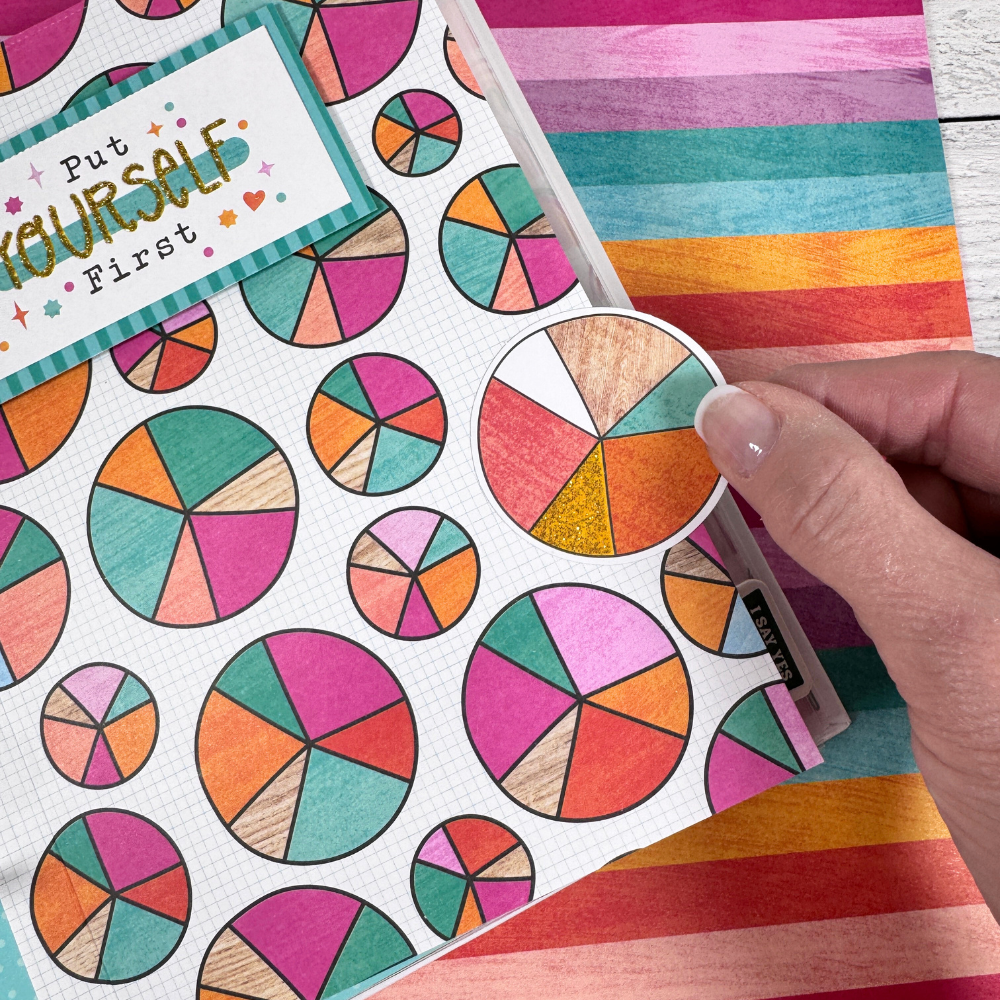 Reasons To Smile Scrapbook Album folding page with vibrant colors and a fun circle pattern