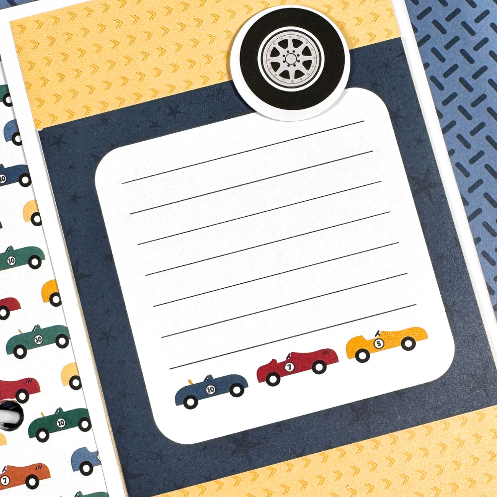 Coolest Kid Ever Scrapbook Album Page with a cute journaling card and race cars