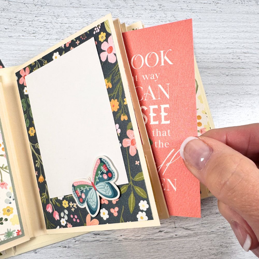 Always Forever Scrapbook Mini Album Page with a pocket and pull-out card, pretty flowers, and a butterfly