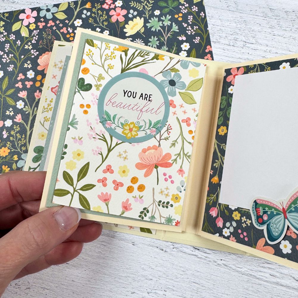 Always Forever Scrapbook Mini Album Page with pretty flowers, butterflies, and birds