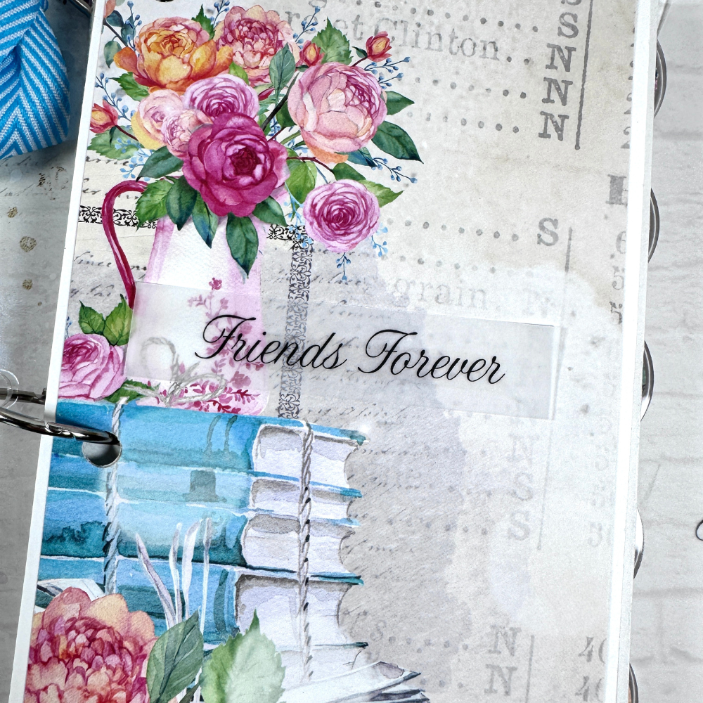 Forever Friends Scrapbook Mini Album with pretty flowers and books