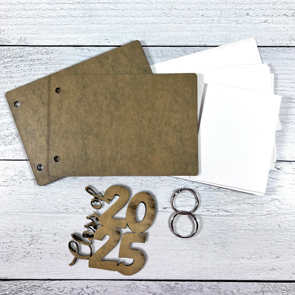 Black Acrylic DIY Scrapbook Mini Album with white cardstock pages and a graduation class of 2025 title