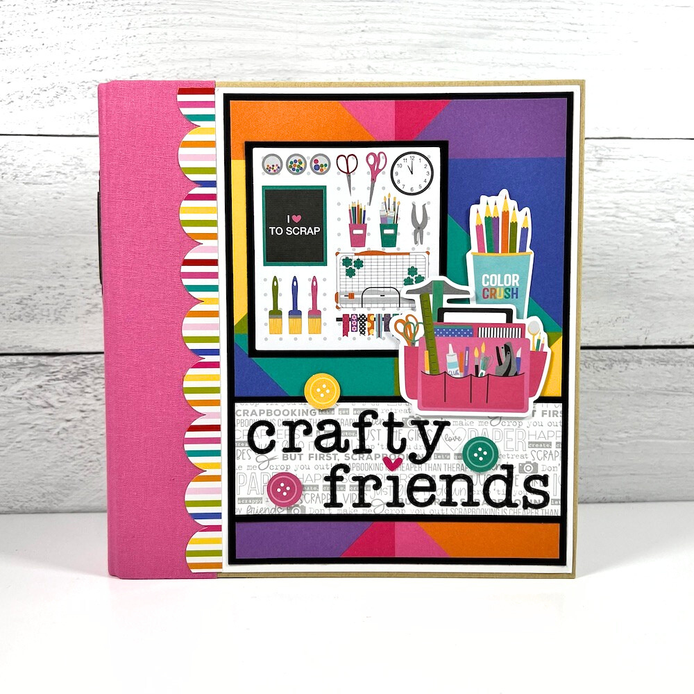 Crafty Friends Scrapbook Album with bright colors and fun crafting supplies