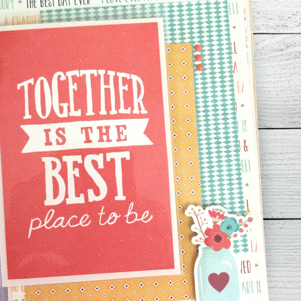 Family Good Times Scrapbook Album Page with a jar of flowers and fun pattern papers