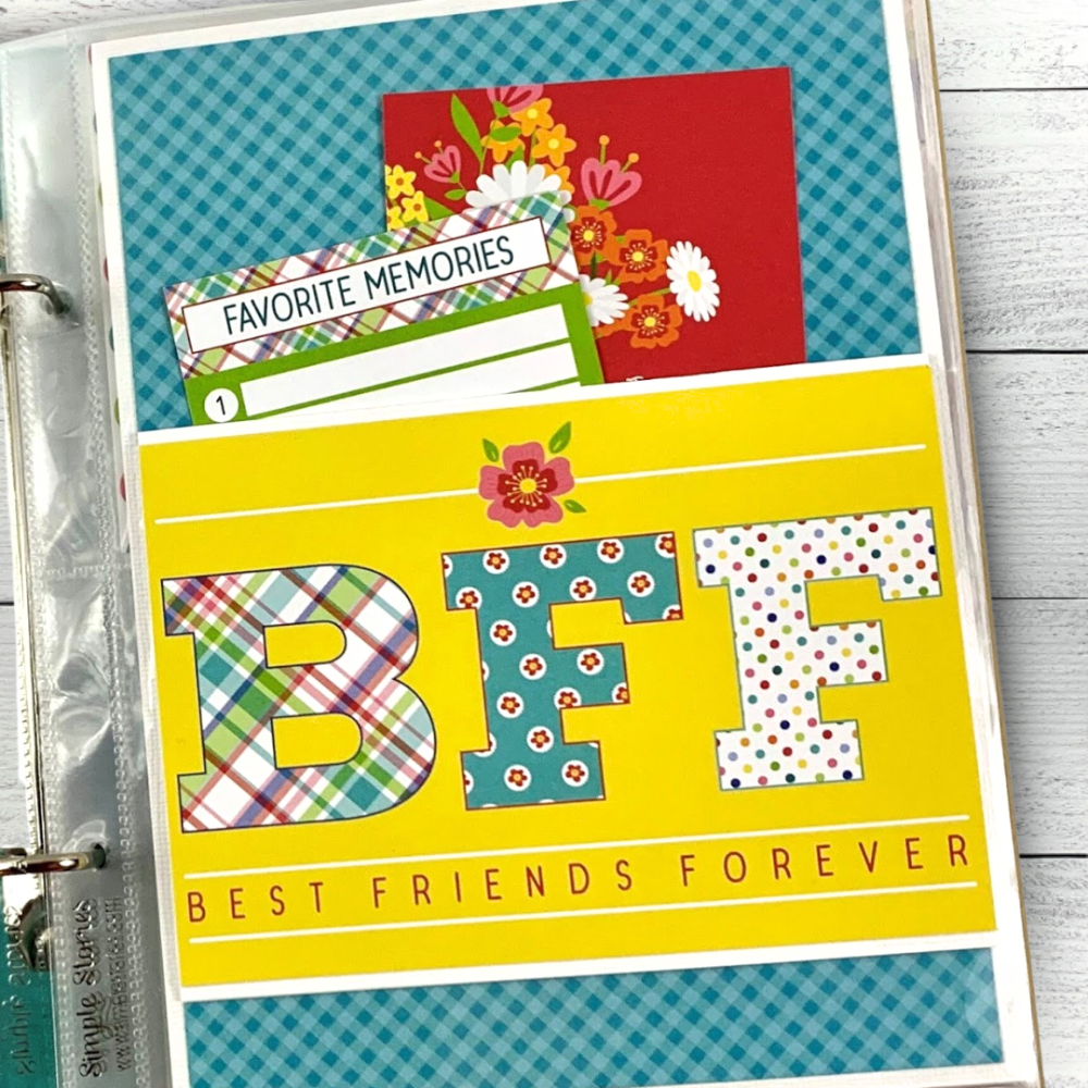 Best Friends Scrapbook Album page with a pocket and cute journaling cards