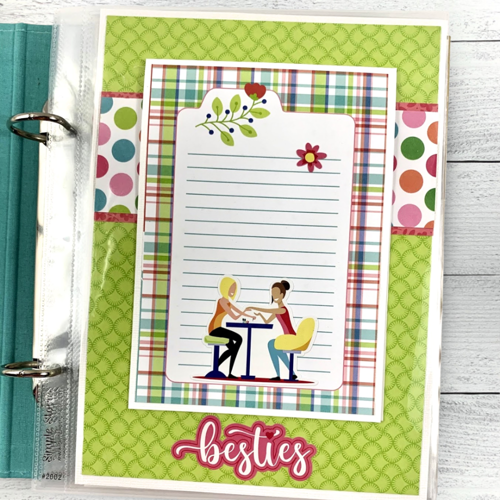 Best Friends Scrapbook Album Page with a journaling card, flowers, and polka dots