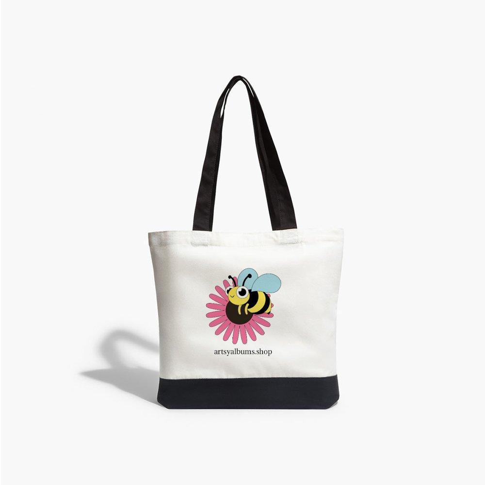 Artsy Albums tote bag with pink daisy and bee for scrapbook supplies 
