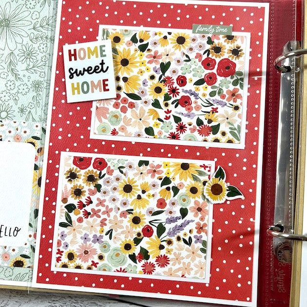 Best Family Ever Scrapbook Album page with flowers, polka dots, & photo mats