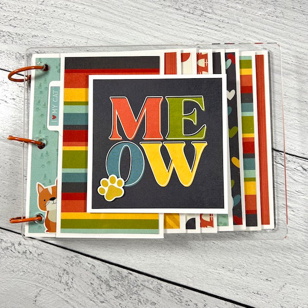 Cat Meow Pet Scrapbook Album made with colorful waterpall pages 