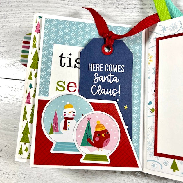 Christmas Scrapbook Album Page with pocket and snowglobes