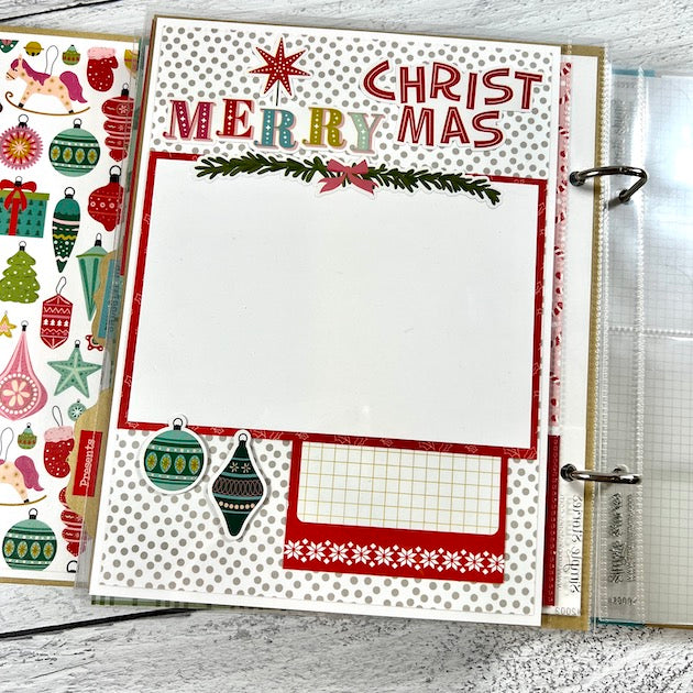 Christmas Scrapbook Page with oraments for holiday photos